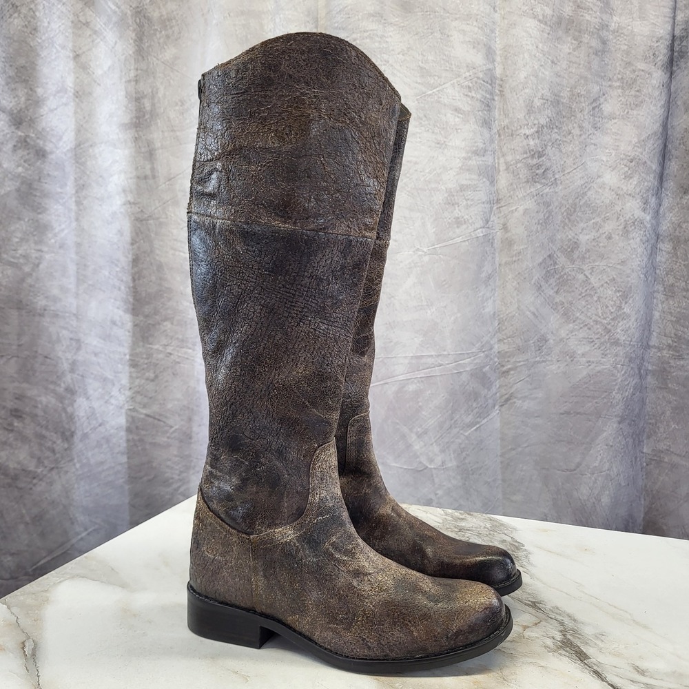 Steve Madden ROVERR Back Zip Knee High Distressed Western/Biker Boots Size 7.5